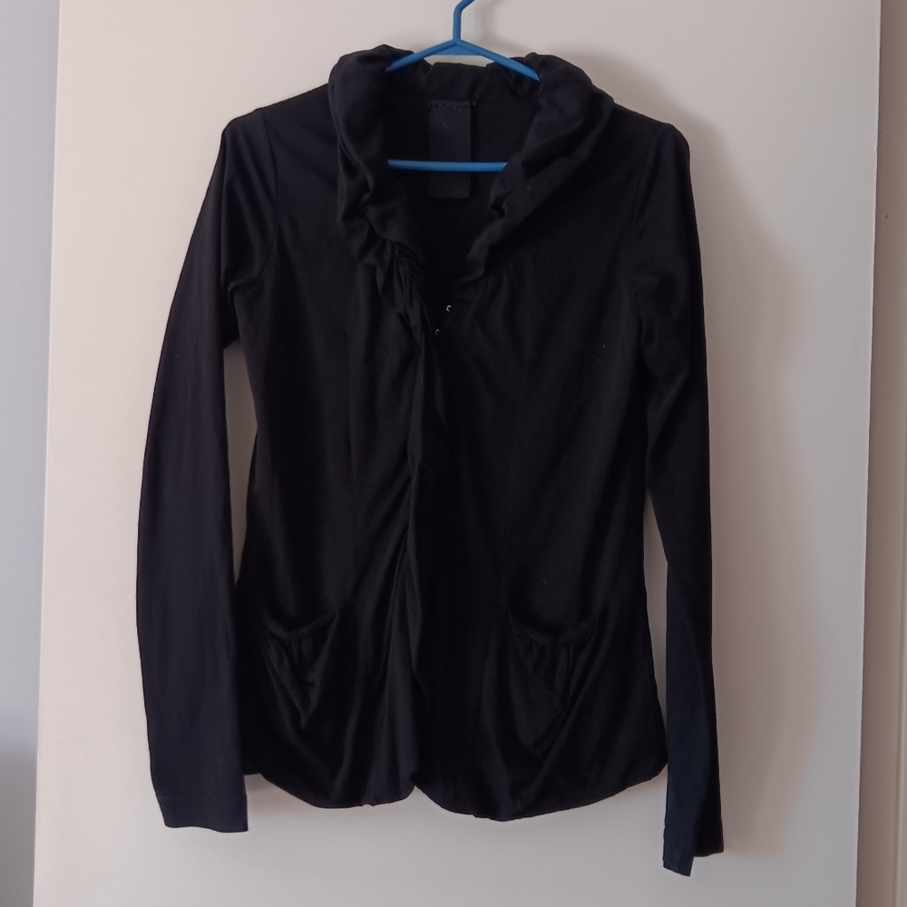 RUNDHOLZ Black Cotton Jersey Ruffle Neckline Top S